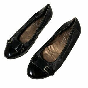 AGL Leather Buckle Black Captoe Ballet Flats
